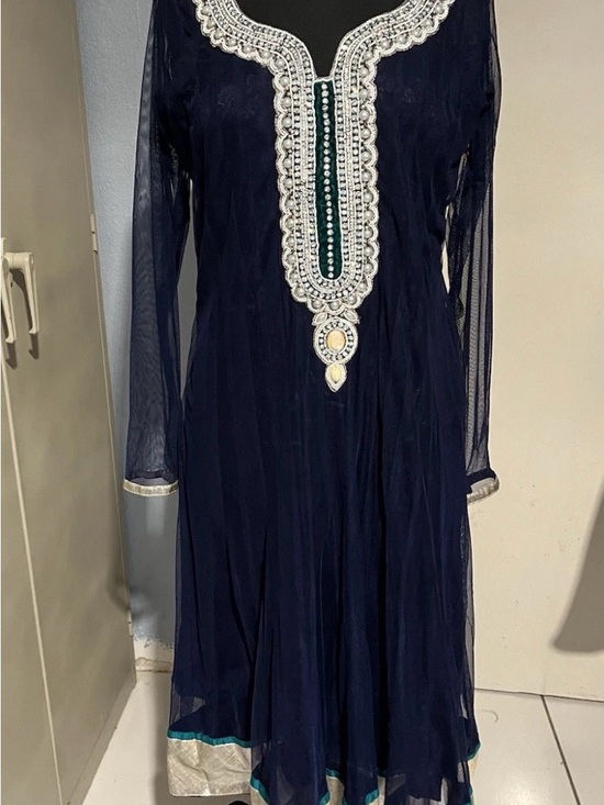 Handmade Other - Navy Long-Sleeve Women's Kimono with Silver Embellished Neckline